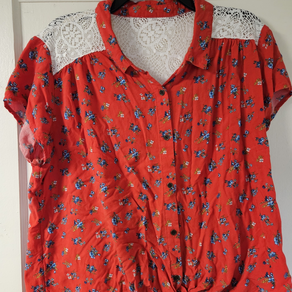 Floral Red Button-Up Women's Top